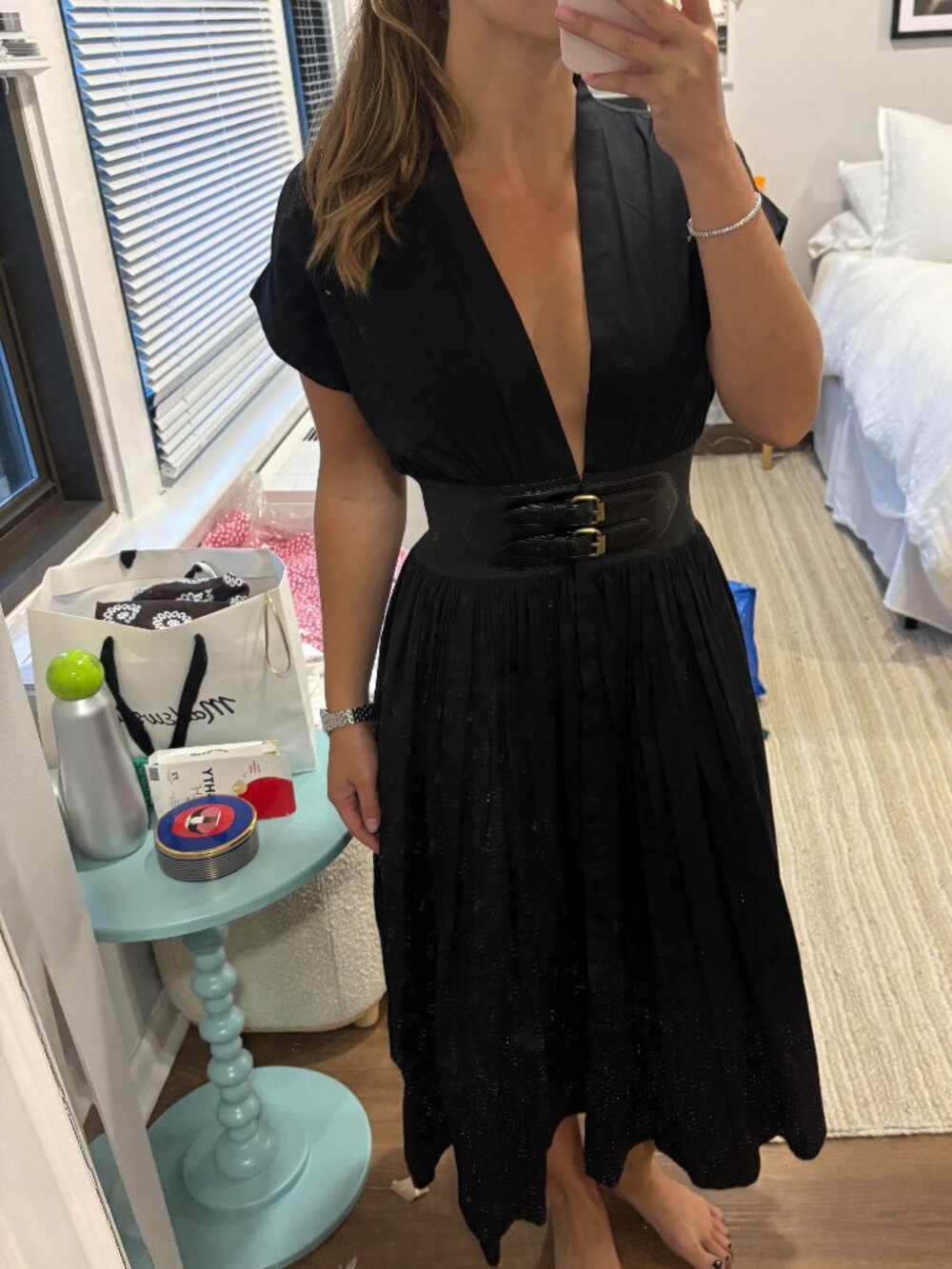 Karina Grimaldi Black Belted Midi Dress